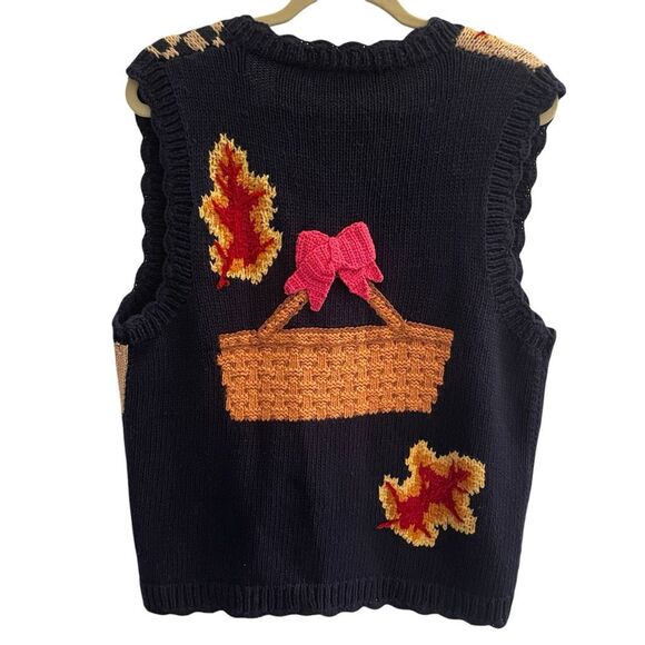 Eagle’s Eye Longaberger Fall Leaves Apples Sweater Vest Women’s Sz Large Buttons - Picture 5 of 5